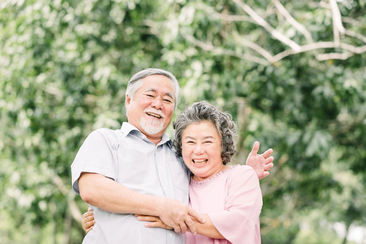 elderly couple outside